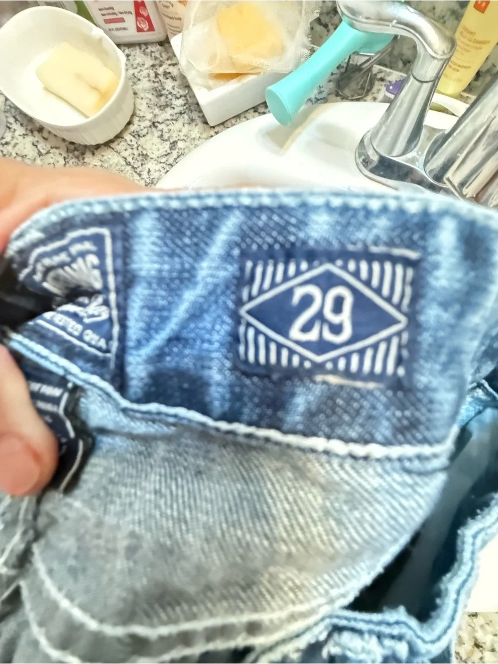 American Rag Blue Ribbed Moto Denim Shorts